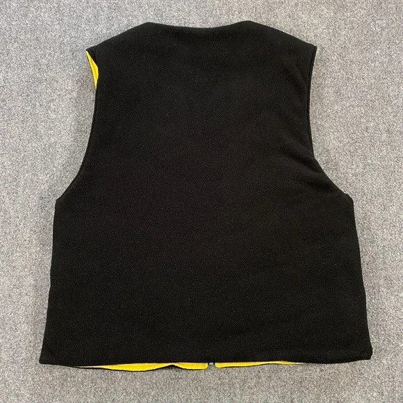 VINTAGE Chaps Ralph Lauren Reversible Vest Jacket Adult XL Black Yellow Fleece - Picture 11 of 11